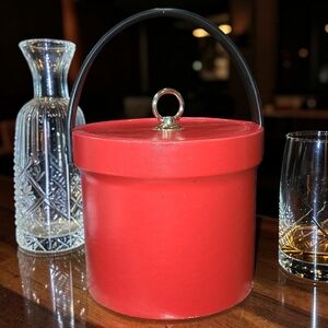 Faux Leather Red Ice Bucket with Handle